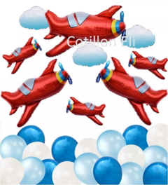 Set Globos Metalizados Avion 90cm Nubes Vehiculos