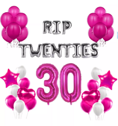 Combo Globos Rip Twenties Cumpleaños Numero 30 Rip Fucsia