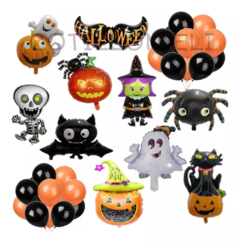 Combo Globos Halloween Calabaza Esqueleto Fantasma Negro 2