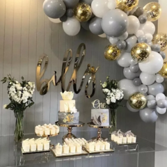 Arco Globos Gris Blanco Confetti Dorado Pastel Decoracion