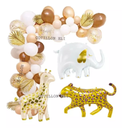 Combo Globos Safari Chic Animalitos Selva Bosque Decoración