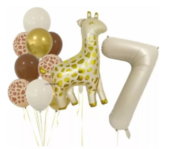 Combo Globos Jirafa Crema Natural Amarillo Marron Safari - Cotillon Eli