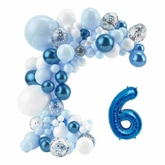 Arco Organico Globos Azul Celeste Blanco Confetti Numero