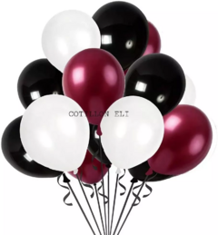 Set 15 Globos Latex Bordo Blanco Y Negro (borgoña)