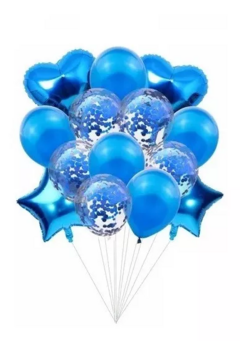 Set 14 Globos Metalizados Estrella Confetti Azul