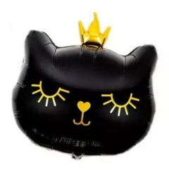 Globo Gato Negro Corona Princesa Gatita Metalizado