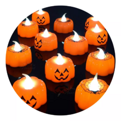 6 Velas Calabaza Luminosa Luz Led Halloween Tela Araña - tienda online