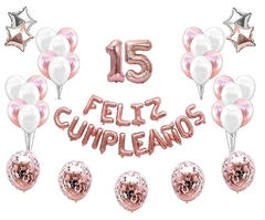 Combo Feliz Cumple Globos Numeros, Confeti, Estrellas