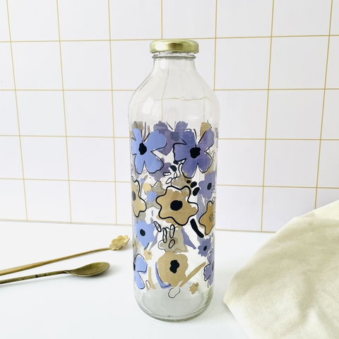 Botella de vidrio Flores lilas