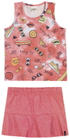 Conjunto Feminino Comfy Básico Blusa Estampada Shorts Saia Liso Elian 231705 - LARANJA PASTEL 3144