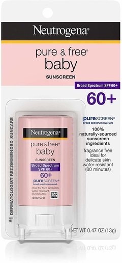 Protetor solar Mineral Neutrogena Pure & Free para bebês com amplo espectro SPF 60 e óxido de zinco, resistente à água - BASTÃO