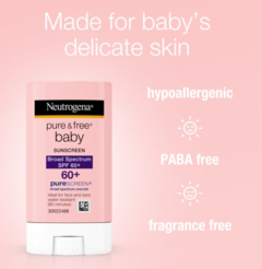 Protetor solar Mineral Neutrogena Pure & Free para bebês com amplo espectro SPF 60 e óxido de zinco, resistente à água - BASTÃO - loja online
