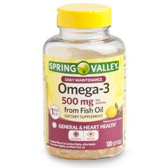 Ômega-3 Softgels de óleo de peixe - Spring Valley 500 mg, 120 comprimidos