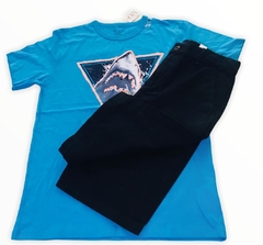 Conjunto - blusa azul tubarão/bermuda azul marinho