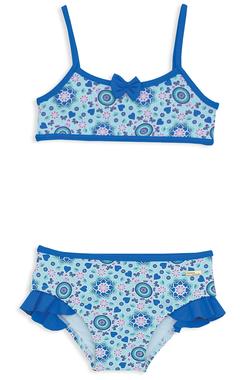 Biquini floral azul com babado - dedeka