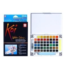 KIT DE ACUARELA KOI SAKURA EN PASTILLAS DE 48 COLORES + PINCEL DE AGUA en internet