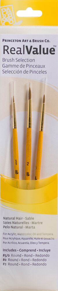 Set 3 Pinceles Mango Corto Amarillo Pelo Sintético Princeton