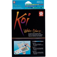 KIT DE ACUARELA KOI SAKURA EN PASTILLAS DE 48 COLORES + PINCEL DE AGUA