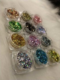 Kit com 12 glitter holográficos 01