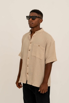 CAMISA LINO CUELLO MAO BEIGE - comprar online