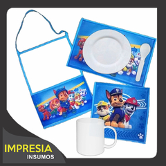 PROMO - Set completo para jardin (3 piezas de tela, taza, plato chico y cuchara)