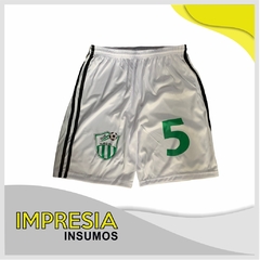 Shorts de futbol sublimables (Blancos con tiras laterales negras, talles 1 al 6)