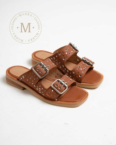 Sandalias de cuero mujer con herrajes y hebillas