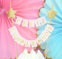 Topper Banderin Rosa Feliz cumpleaños