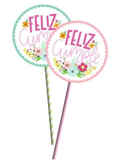 Topper Feliz cumple con flores