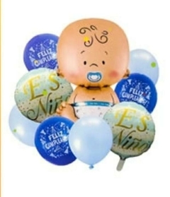 Kit 9 globos metalizados y latex niña baby shower - comprar online