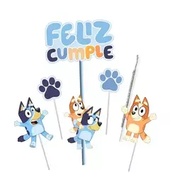 Topper Bluey + 4 pinches Feliz cumple