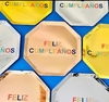 10 platos octagonales Dorados -Feliz Cumpleaños-