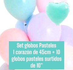 Set de 11 Globos Pasteles con Corazón Rosa