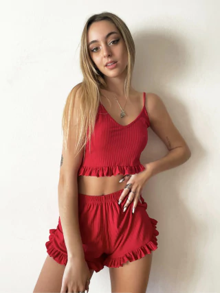 pijamas de algodon mujer color rojo