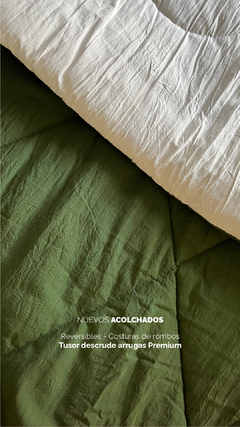 Acolchado Rombos Tusor ( Verde Militar - Crudo) - comprar online