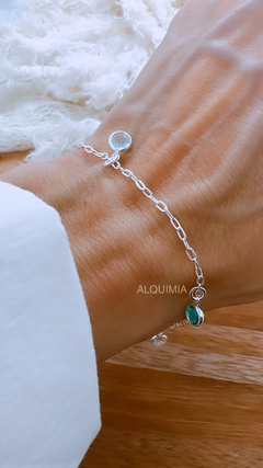 PULSERA “MALDIVAS” puntos de luz aqua crystal- 19 cm de largo -plata 925- P.015/2