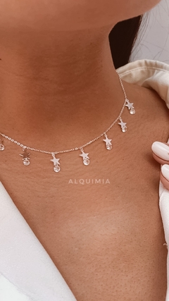 CHOCKER ESTRELLAS CON PUNTOS DE LUZ- Plata Silver -(35 cm + 5 cm de extensión )- C.030/2-L