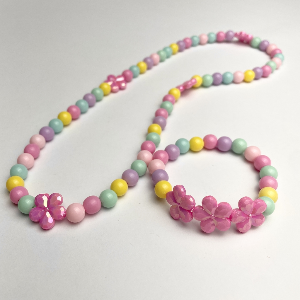 Kit C/10 Conjunto Colar + Pulseira Infantil Miçangas Atacado Bijoux