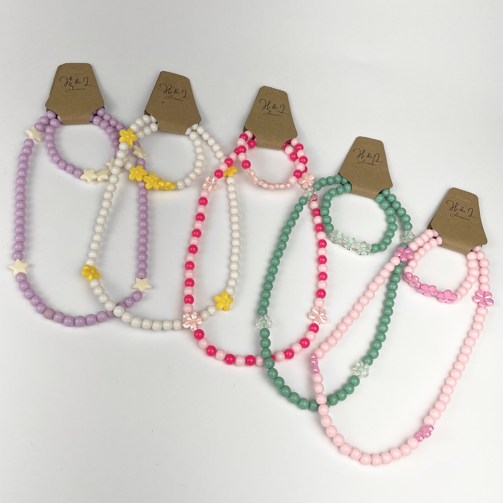 Kit C/10 Conjunto Colar + Pulseira Infantil Miçangas Atacado Bijoux