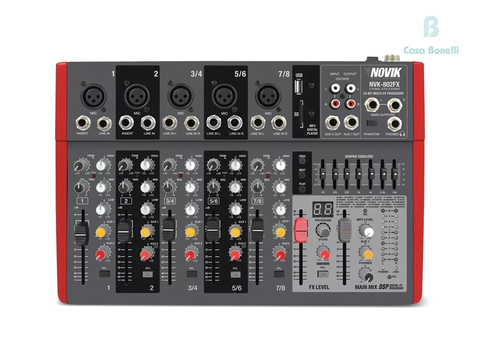 NVK-802FX Novik Consola de 8 Canalaes con Efectos Bluetooth, USB y SD