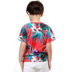 Camiseta Menino Floral Fundo Vermelho - Isabb na internet
