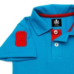 Polo Infantil Bordada Manga Curta Piquet Azul Com Detalhes Em Vermelho | Otto - comprar online