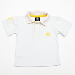 Polo Infantil Bordada Para Meninos Manga Curta Piquet Branco Com Detalhes Em Amarelo | Otto