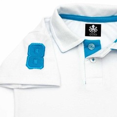 Polo Infantil Bordada Modelo Escudo Manga Curta Piquet Branco Com Detalhes Em Azul | Otto - comprar online