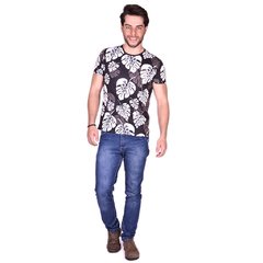Camiseta Masculina Floral Fundo Preto - Otto - comprar online