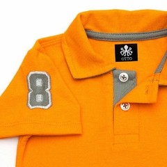 Polo Infantil Bordada Para Meninos Manga Curta Piquet Laranja Com Detalhes Em Cinza | Otto - comprar online