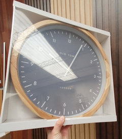 Imagen de Reloj Pared en Madera Natural Fondo Gris con Vidrio 45 cm