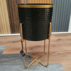 Porta macetas de metal dorado y negro grande 25 cm - tienda online