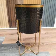 Porta macetas de metal dorado y negro grande 25 cm - Jaspe Deco