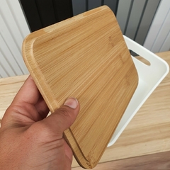 Caja Organizadora Plastica Blanca Con Tapa Madera Bambú 27cm - comprar online